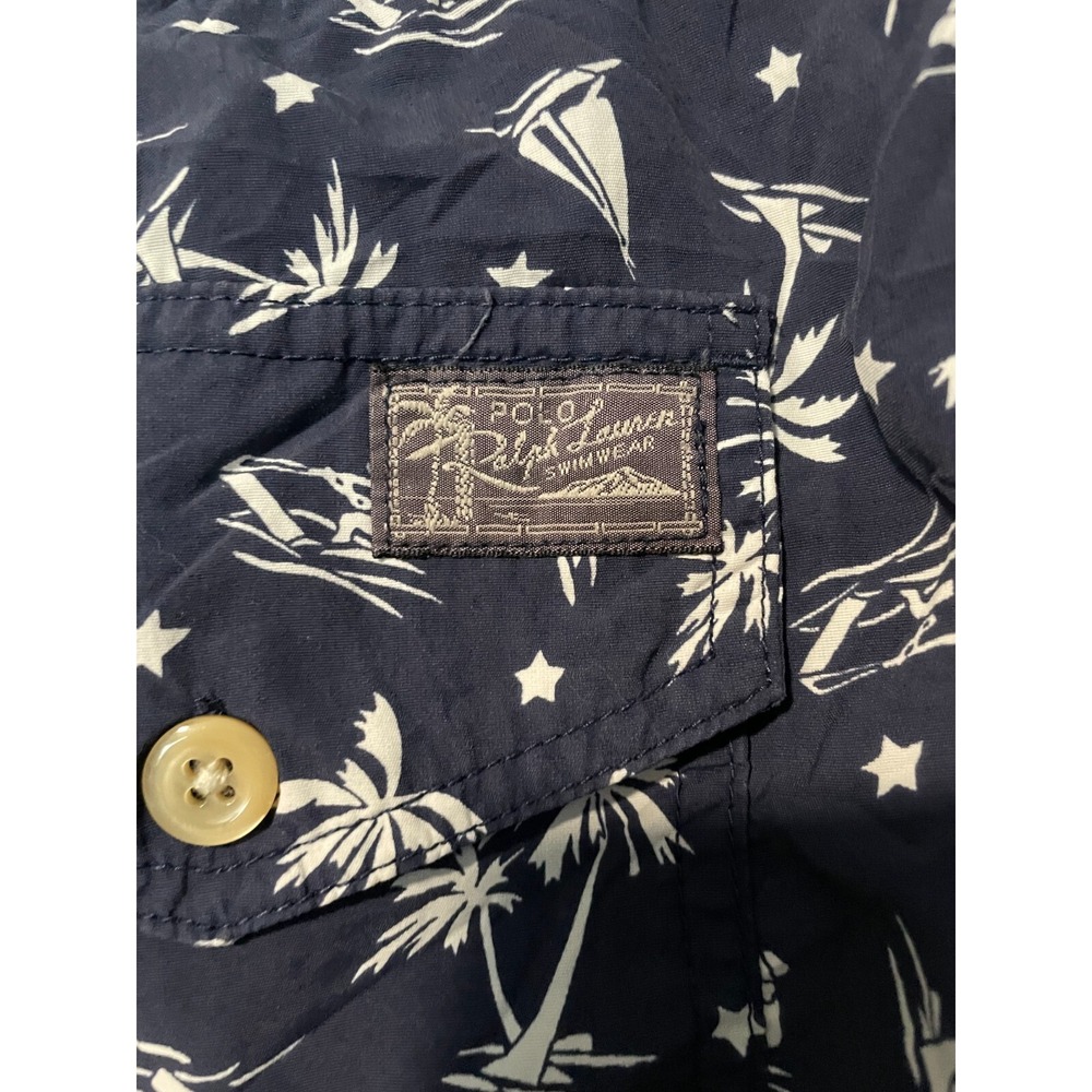 Polo Ralph Lauren Swim Trunks Mens Medium Navy Tropical Palm Tree Sailboat Print - Picture 4 of 11